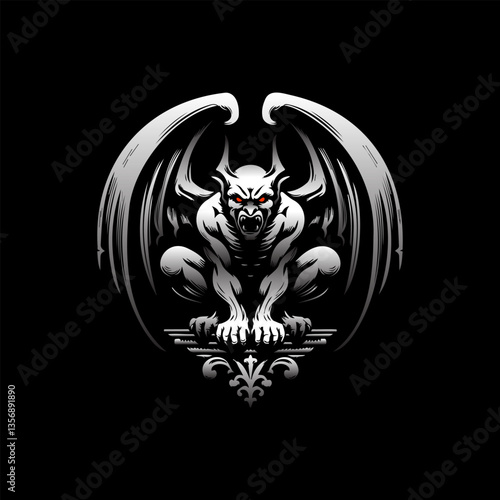 vector logo illustration of a black and white gargoyle 