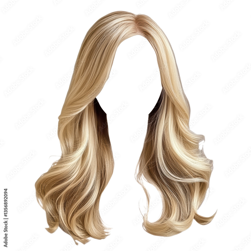 Vibrant blonde wig with soft waves and luscious volume ideal for fashion, cosplay, and stunning transformations , white isolate background Vibrant blonde wig with soft waves and luscious volume ideal for fashion, cosplay, and stunning transformations , white isolate background