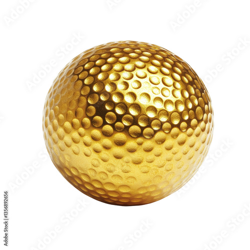 Gleaming gold golf ball sitting on a green surface, capturing the essence of the sport and perfecting the game , white isolate background