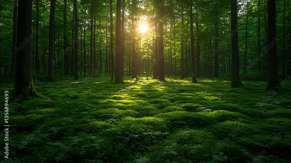 Fototapeta premium Green forest sunlight landscape nature high resolution images
