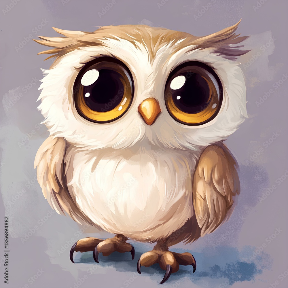 Cute baby Big-eyed owl character, cartoon, webtoon, illustration