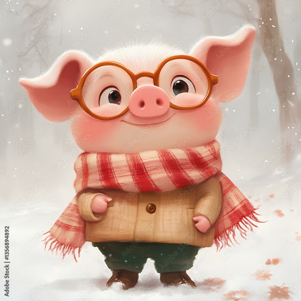 Cute baby pig character, cartoon, webtoon, illustration