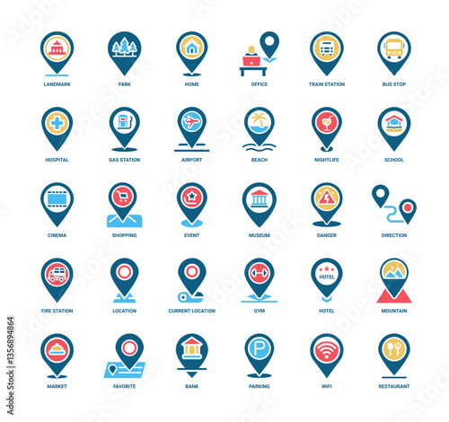 geo location pin flat icons places services, event danger direction museum