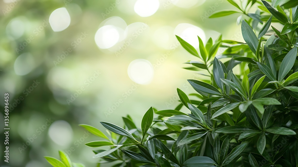 Lush green leaves, nature blurred background, vibrant flora, outdoor scene Lush green leaves, nature blurred background, vibrant flora, outdoor scene