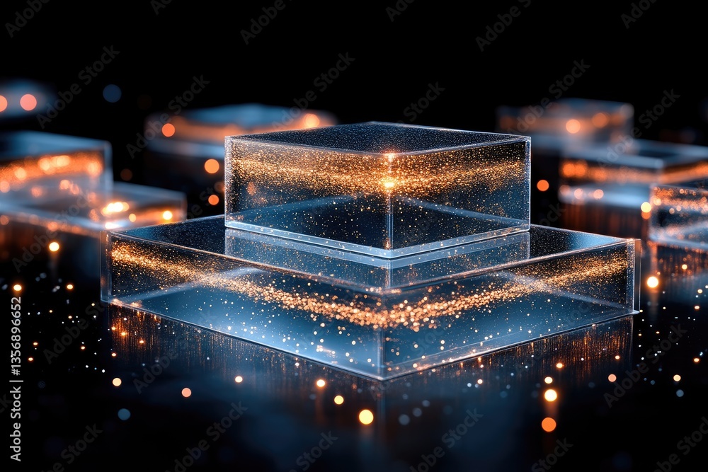 custom made wallpaper toronto digitalTransparent, layered podiums, illuminated by glowing particles