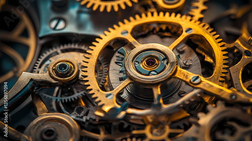 Golden Gears: A macro perspective of intricate golden gears showcases precision engineering and mechanical elegance, revealing the beauty of complex systems.