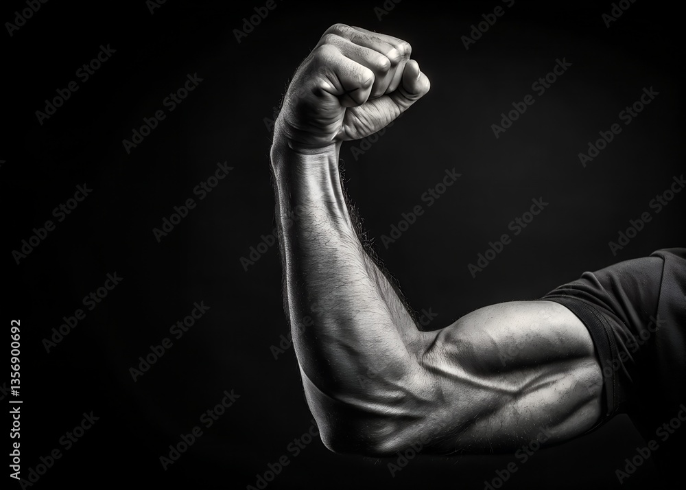 Strong male fist and forearm showing veins on dark background Strong male fist and forearm showing veins on dark background
