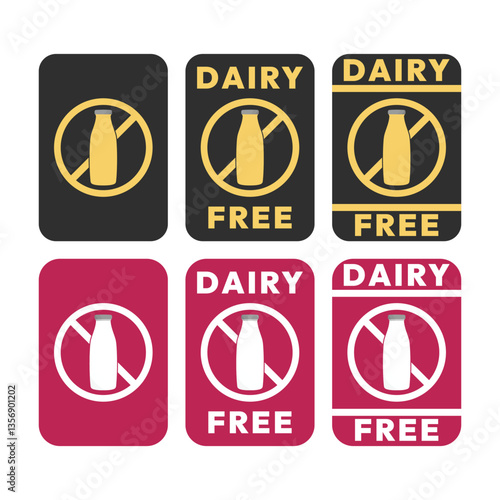 Set dairy free sign or Dairy free symbol vector isolated in flat style. Best Dairy free sign vector for product packaging design element. Dairy free symbol for packaging design element.