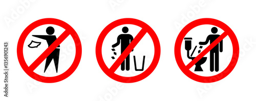 do not litter no littering rubbish trash logo toilet sign symbol set classic vector on transparent background