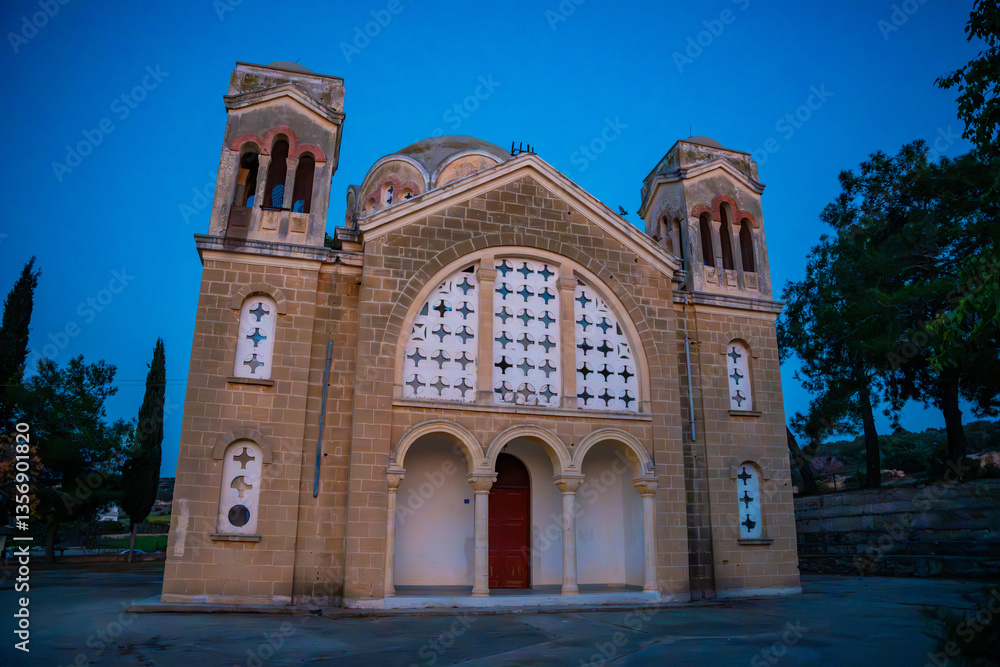 Fototapeta premium The abandoned Orthodox Church of Saints Sergius and Bacchus in Northern Cyprus. The image captures the region historical heritage and the beauty of its forgotten architecture