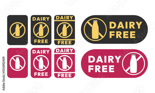 Set dairy free sign or Dairy free symbol vector isolated in flat style. Best Dairy free sign vector for product packaging design element. Dairy free symbol for packaging design element.