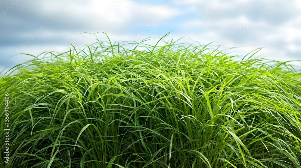Obraz premium Expansive field of tall grass gently swaying in the breeze under a clear blue sky creating a serene atmosphere