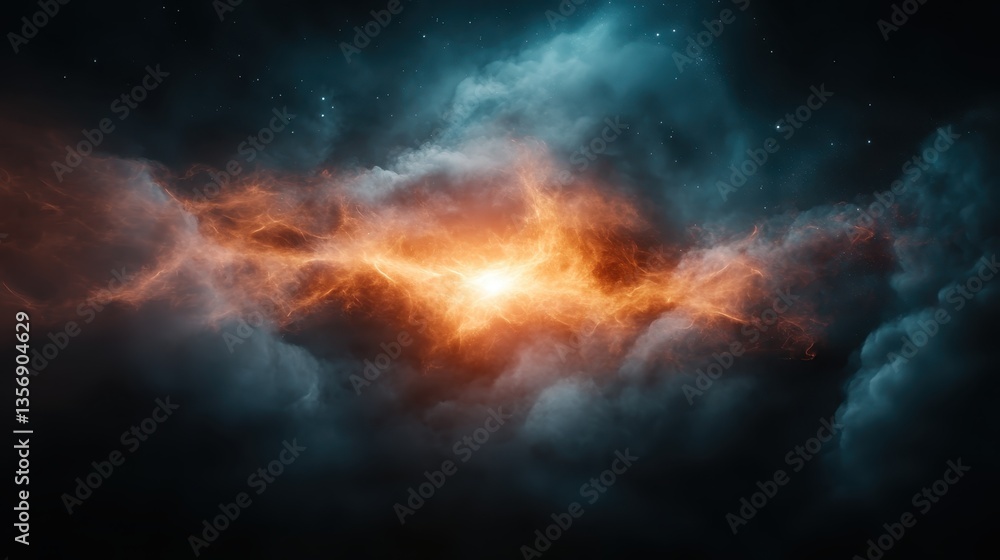 Fototapeta premium This stunning image captures the vibrant explosion of cosmic colors in a nebula, showcasing dynamic lighting and the beauty of the universe's raw energy and form.