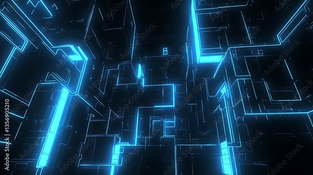 Abstract glowing blue digital city. Abstract glowing blue digital city.
