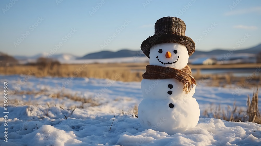 Obraz premium Snowy snowman in winter landscape
