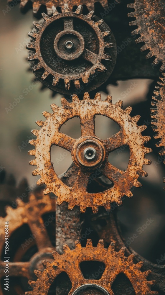 Rusty gears entwined in soft dawn light symbolize the passage of time and the peaceful release of ancient mechanisms' beauty