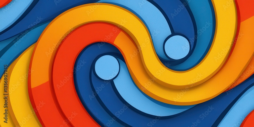 Vibrant Swirls of Color in Mesmerizing Patterns on s Featu Layered Curving Lines in Blue Orange and Red Shades