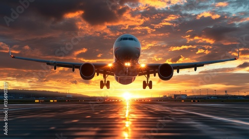 Jet Landing at Sunset over Runway (1)
