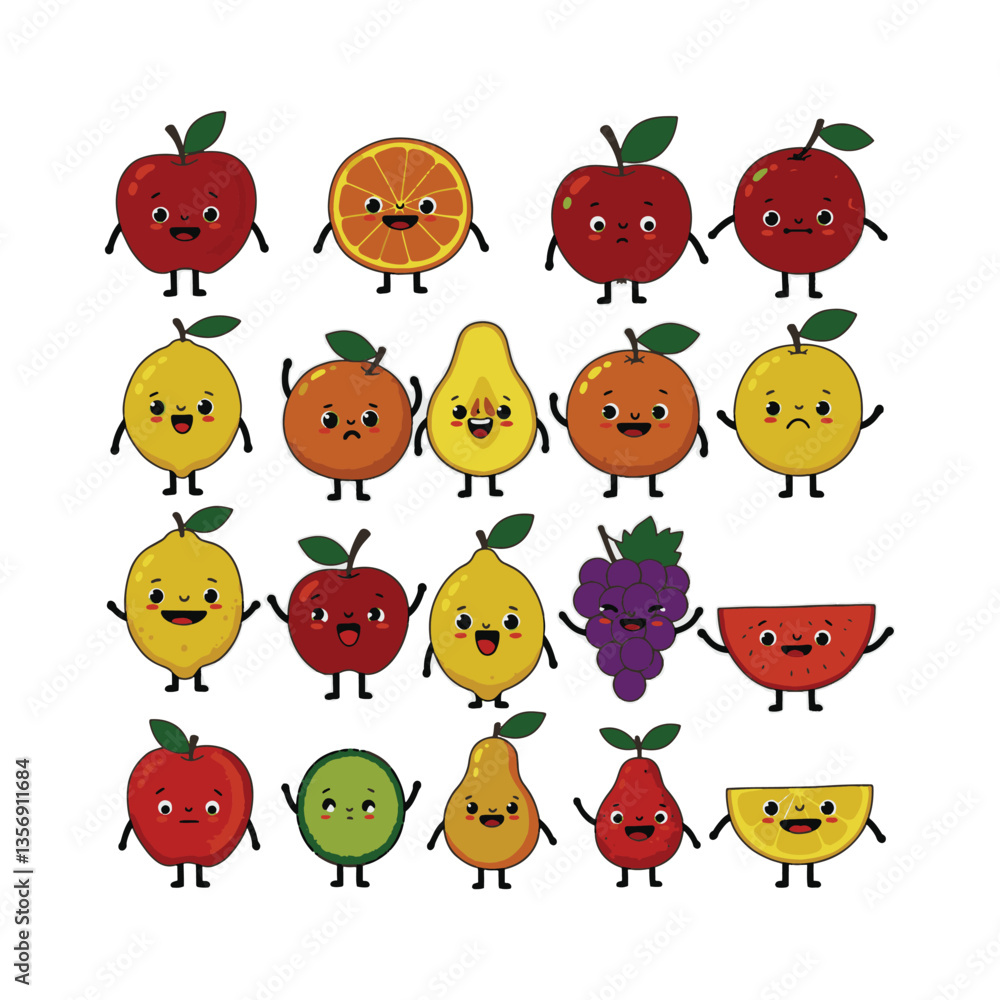 Obraz premium Cheerful Fruit Animated Drawing with Friendly Faces Art