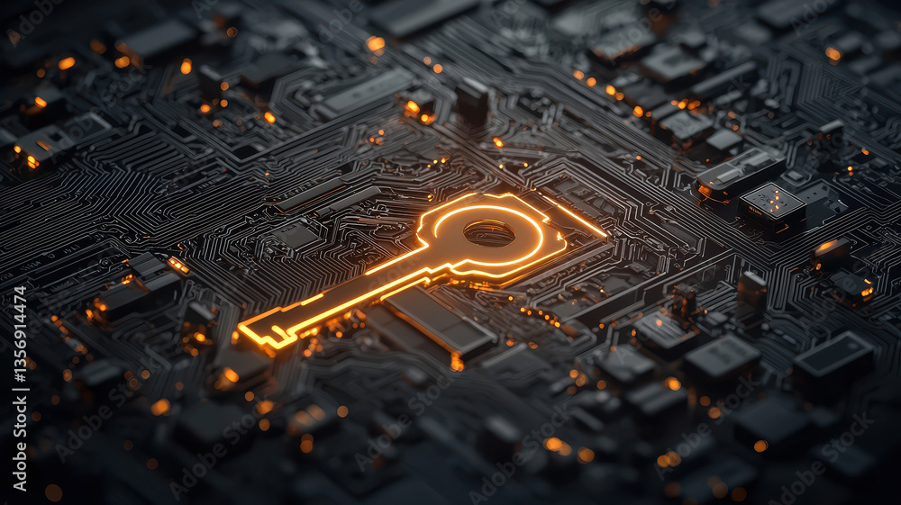 digital lock with glowing key symbolizes security and technology, representing modern encryption and data protection
