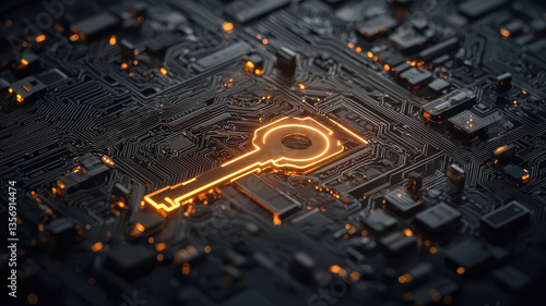 Obraz na płótnie digital lock with glowing key symbolizes security and technology, representing modern encryption and data protection w salonie