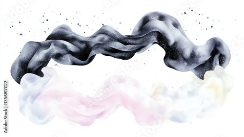 Abstract digital art with flowing smoky forms in black, pink, and white colors, featu a central text-ready space design