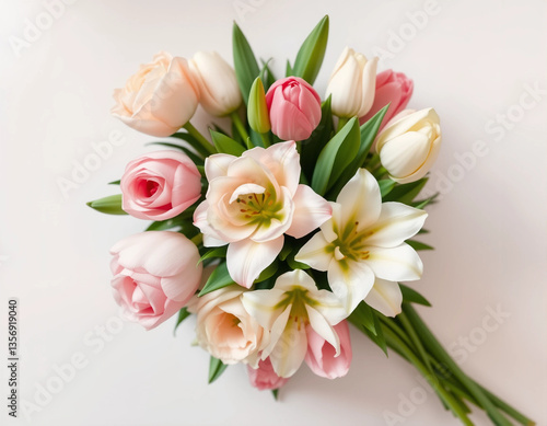Wallpaper Mural Elegant Floral Bouquet on White Table – Top View Photography Torontodigital.ca