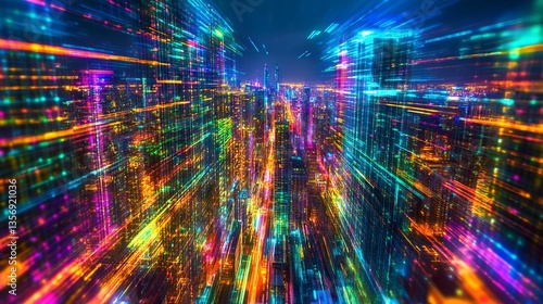 Underwater Sprawling Digital View Storms Neon Skyscrapers