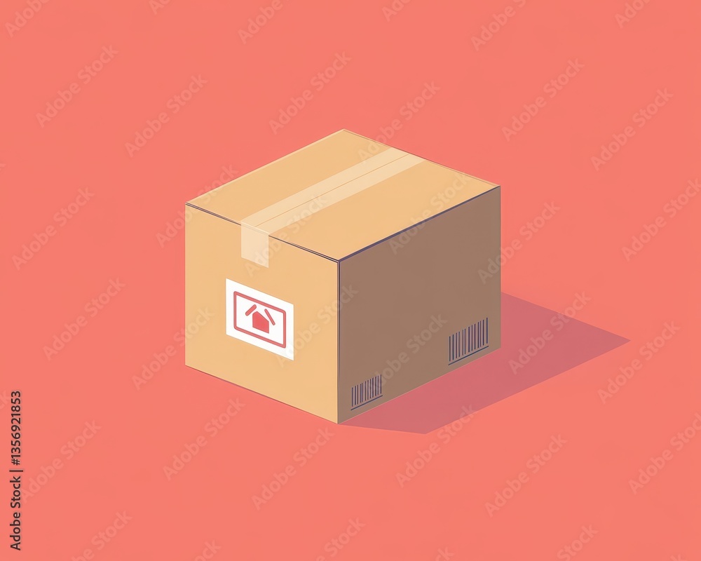Obraz premium Simple Brown Box with Delivery Label on a Pink Background