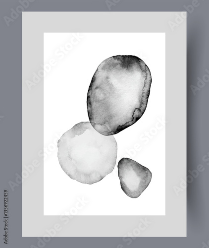 Obraz na płótnie Monochrome abstract composition with dark figures of different sizes and asymmetrical shape. Fashionable poster in style of abstract art for exhibition on theme of asymmetry in human life. w salonie