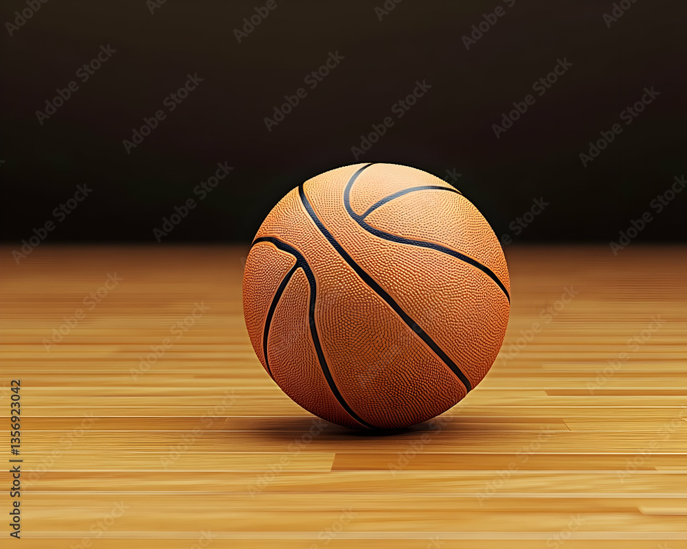 Obraz premium A classic orange basketball rests on a polished hardwood court