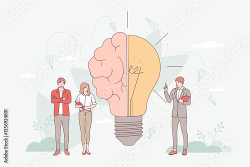 This visual represents the values of teamwork, creativity, and innovation in a modern work environment