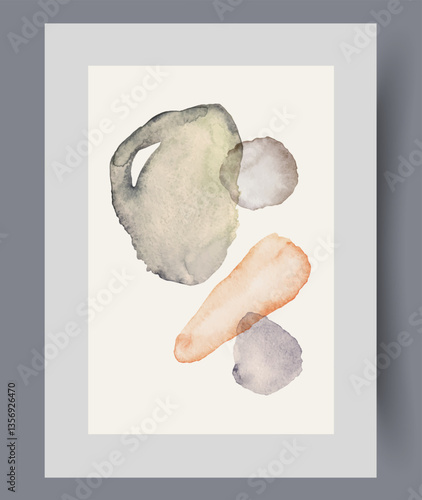 Obraz na płótnie Minimalistic creative card with composition of rare spots with asymmetrical shape for home interior design. Creative watercolour poster with abstract elements symbolizing chaotic nature of events w salonie