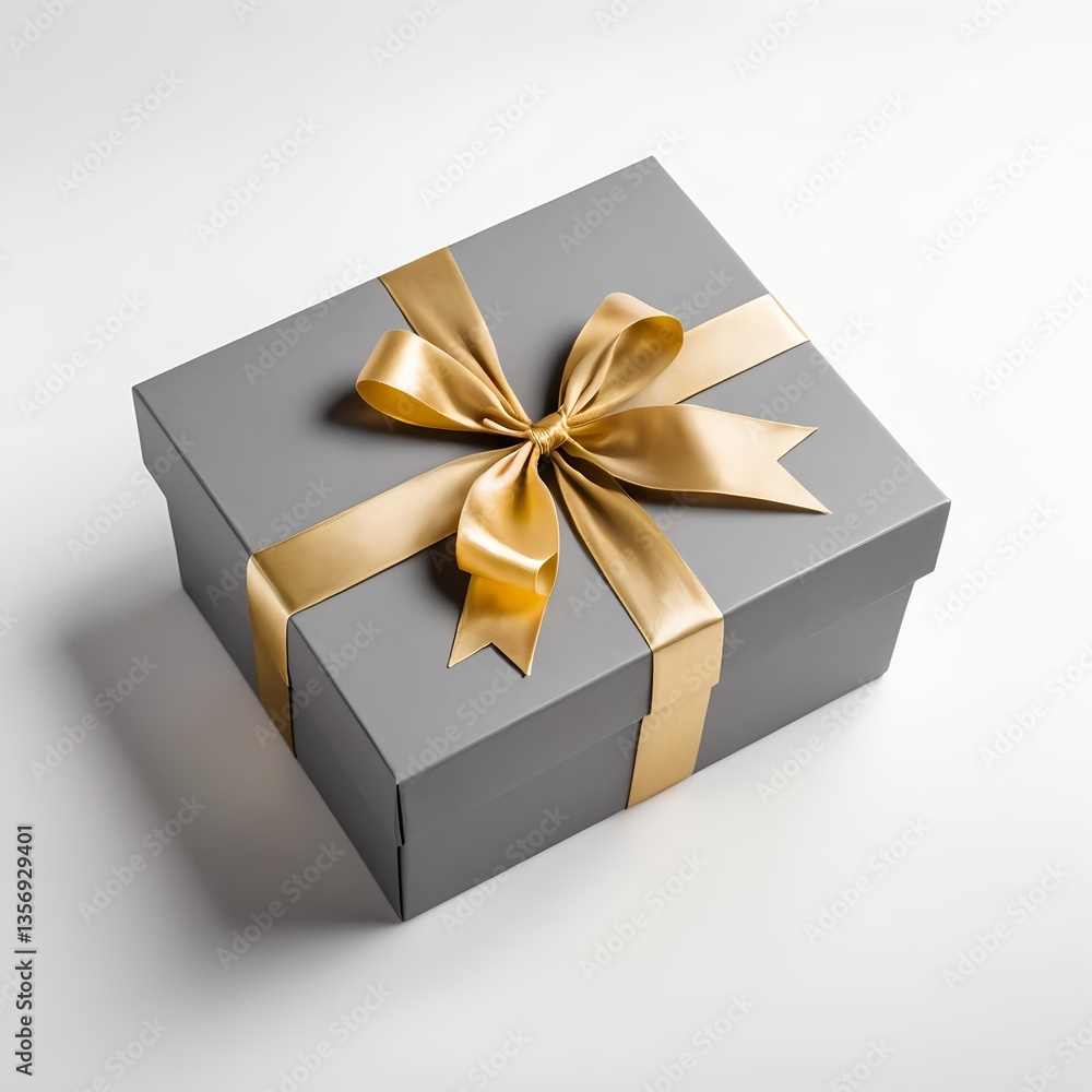 Obraz premium Gray Gift Box with Gold Ribbon