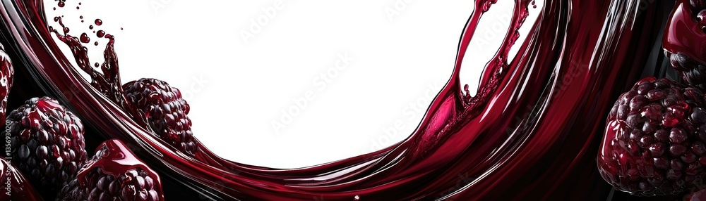 Blackberry Splash Juice waves flowing around fruit for summer ad graphic Blackberry Splash Juice waves flowing around fruit for summer ad graphic