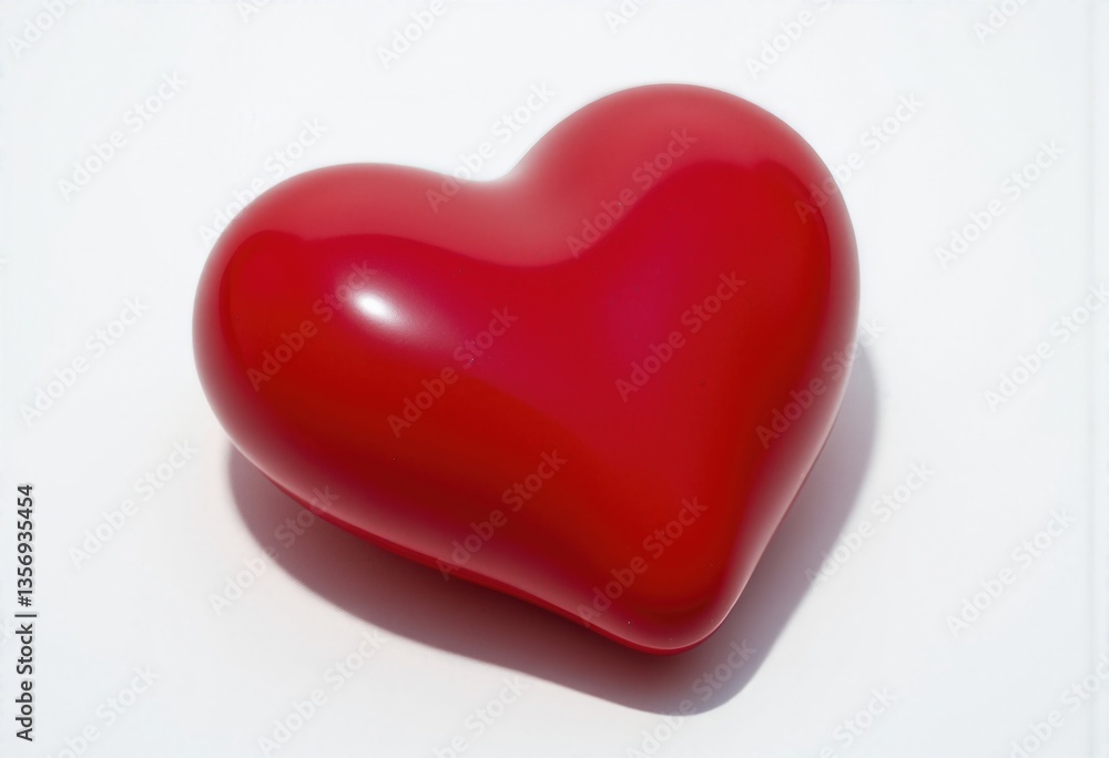 Fototapeta premium A stylized, heart shaped object crafted from polished, crimson glass. The smooth surface catches and reflects light, producing highlights and subtle gradations of color