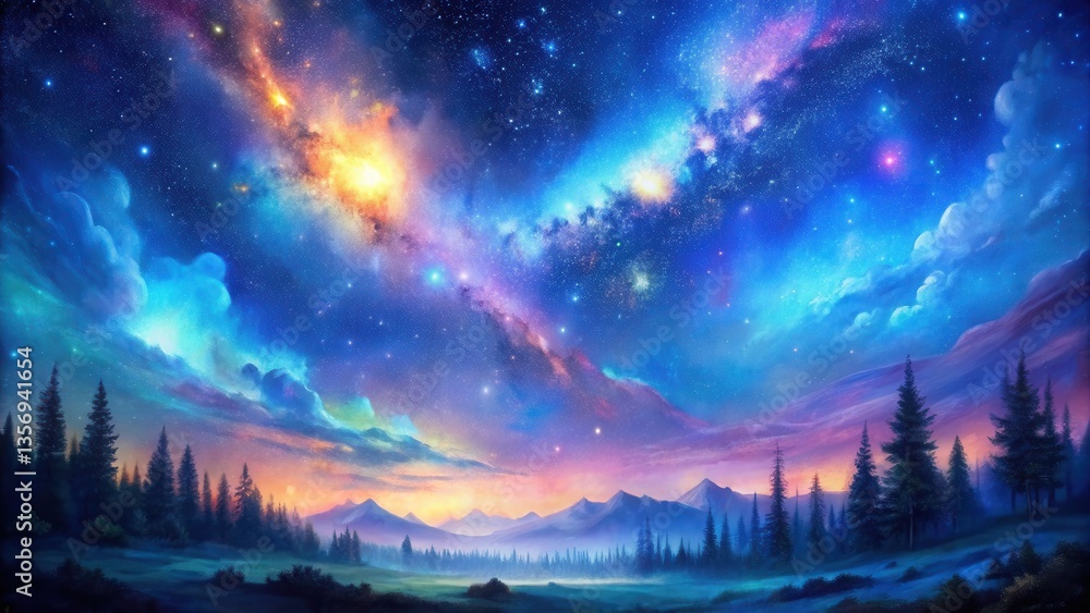 Beautiful Night Sky with Stars and Clouds Over a Mountain Landscape. night sky with stars and clouds Beautiful Night Sky with Stars and Clouds Over a Mountain Landscape. night sky with stars and clouds