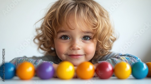 Adorable Toddler Playing with Colorful Balls, a Portrait of Joy and Innocence