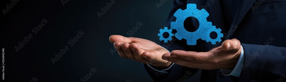 Businessman holding gears, Teamwork, Business concept, digital illustration Businessman holding gears, Teamwork, Business concept, digital illustration