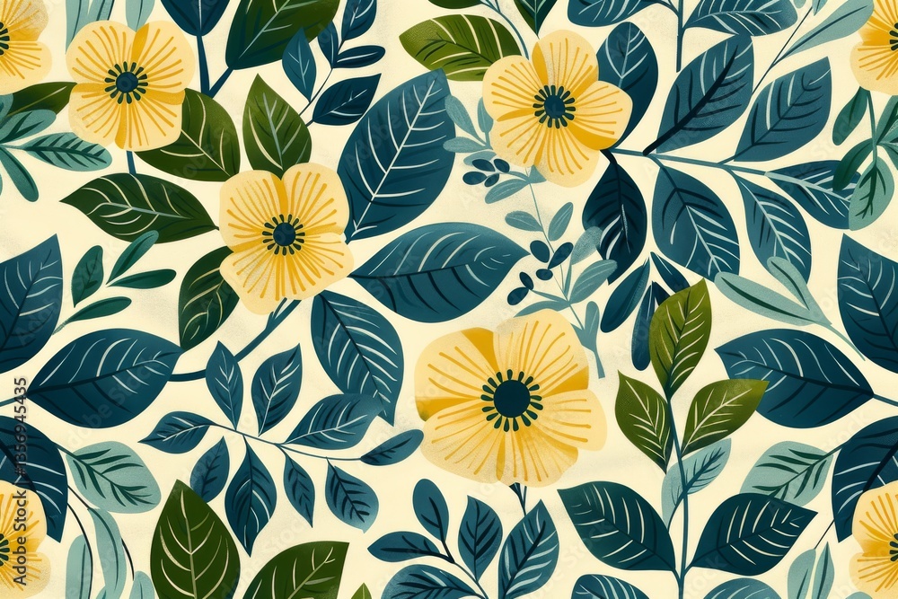 Decorative Pattern Featuring Stylized Flowers, Leaves, and Vines Decorative Pattern Featuring Stylized Flowers, Leaves, and Vines