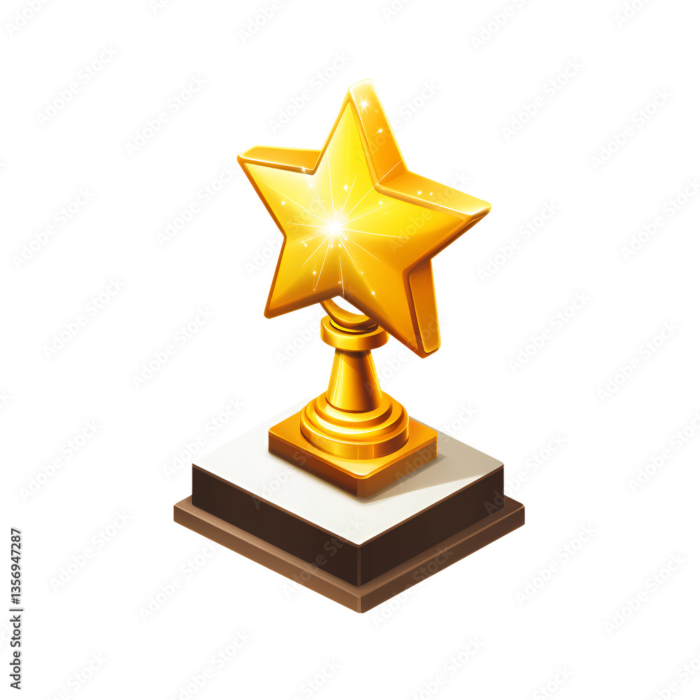 Golden Star Award Trophy on a Square Base Achievement Prize Success Symbol Golden Star Award Trophy on a Square Base Achievement Prize Success Symbol