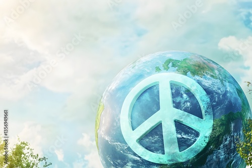 Realistic Globe with Peace Sign in Natural Setting for International Day of Peace – Environmental Harmony