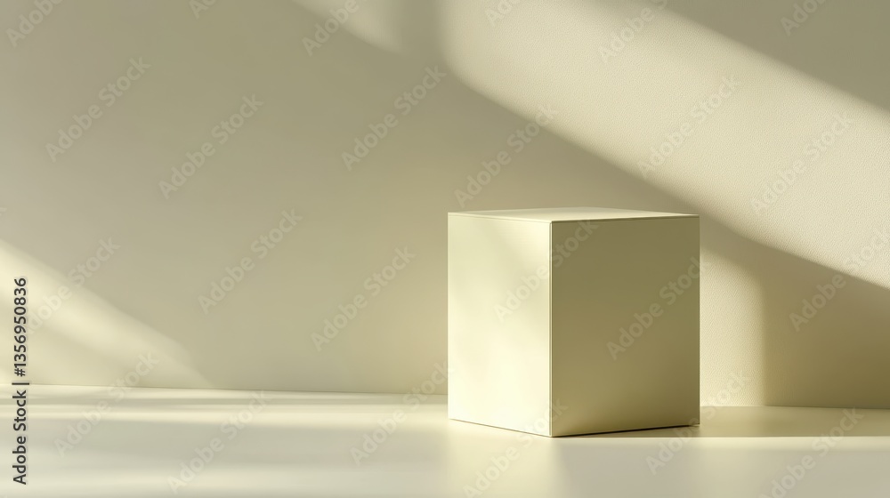 Minimalist White Cube on Soft Surface with Natural Light Shadows Minimalist White Cube on Soft Surface with Natural Light Shadows