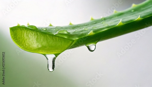 A freshly cut aloe vera leaf, with its thick, green outer layer revealing the translucent, gel-like substance inside