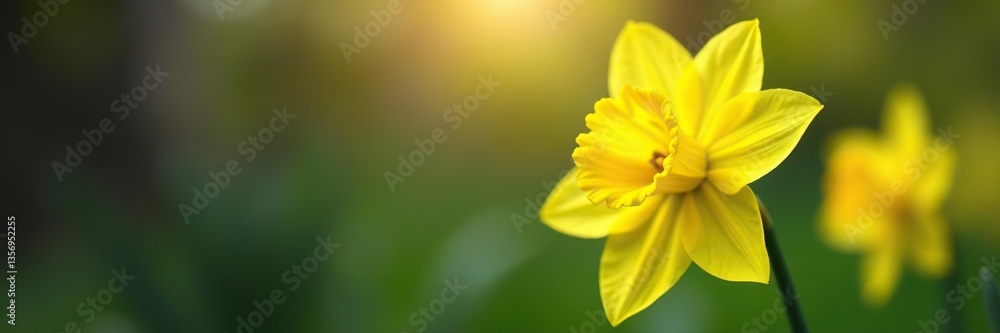 A close-up shot of a blooming daffodil with vibrant yellow petals, signaling the arrival of spring, beauty, close-up A close-up shot of a blooming daffodil with vibrant yellow petals, signaling the arrival of spring, beauty, close-up
