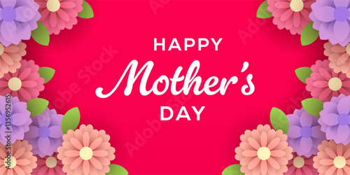 happy mother's day horizontal banner illustration in gradient style