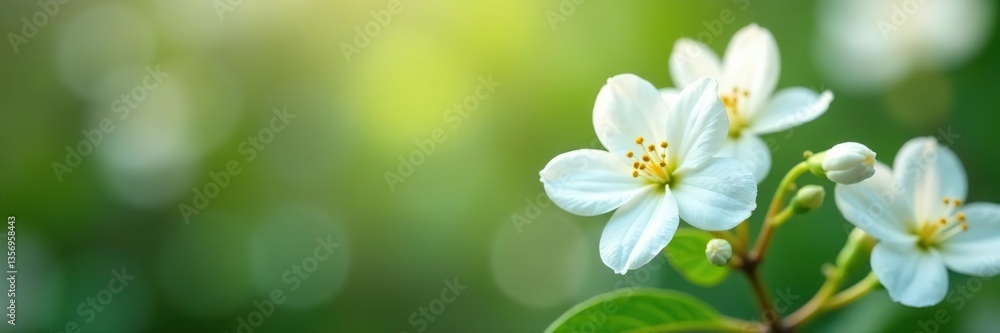 Obraz premium A close-up shot of delicate Jasmin white flowers in bloom, white, blooming