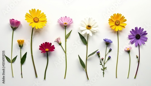 Wallpaper Mural A close-up shot of pressed wild flowers neatly arranged on a white background,  beauty,  vibrant Torontodigital.ca