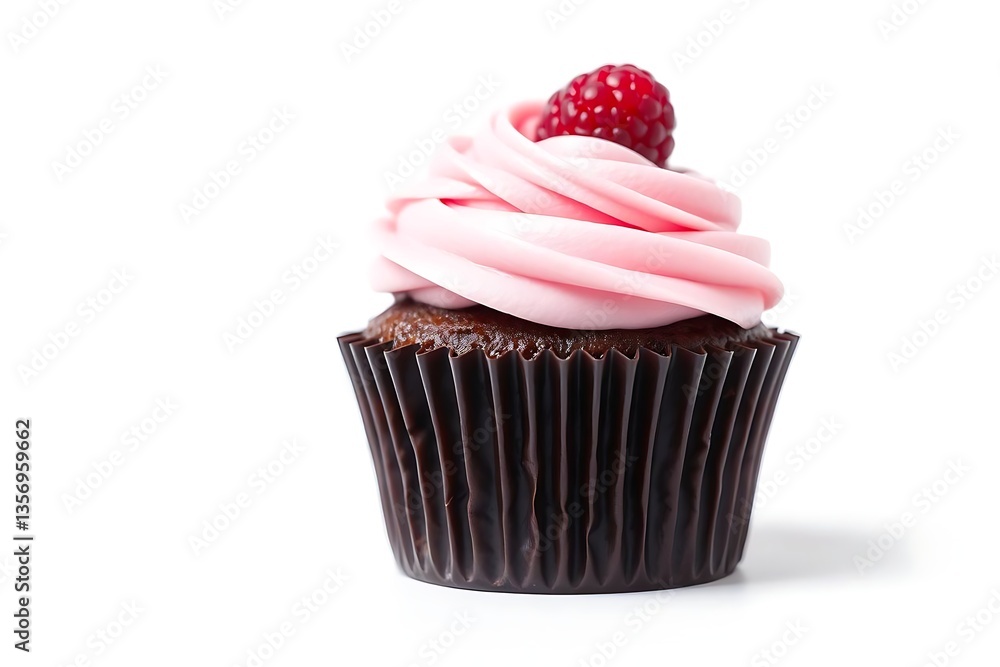 Delicious Pink Raspberry Cupcake on White Background Delicious Pink Raspberry Cupcake on White Background