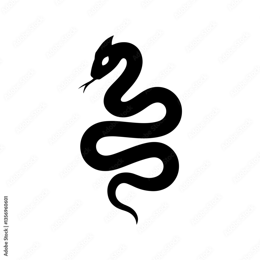 Fototapeta premium Minimalist Snake Silhouette Tattoo Design – Black Vector Icon